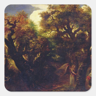 Sticker Carré Paysage en bois avec Hagar et l'Ange
