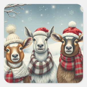 Sticker Carré Paysage hivernal avec mouton et Cabine