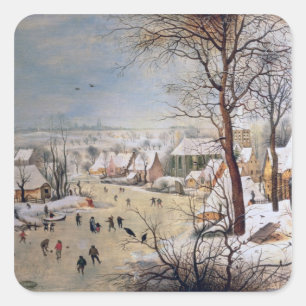 Sticker Carré Paysage hivernal avec piège à oiseaux, 1601
