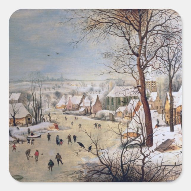 Sticker Carré Paysage hivernal avec piège à oiseaux, 1601 (Devant)