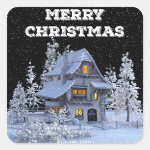 Sticker Carré Paysage hivernal Snowy House Joyeux Noël
