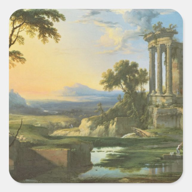 Sticker Carré Paysage italien avec ruines (Devant)