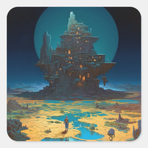 Sticker Carré Paysage surréaliste Ville Imaginaire Art