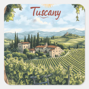 Sticker Carré Paysage toscan avec vignobles et un vélo
