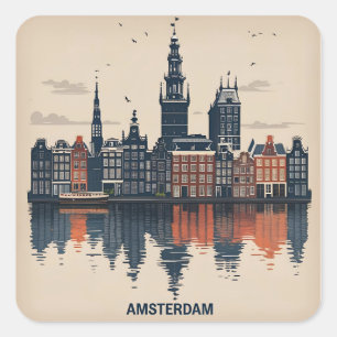 Sticker Carré Paysage urbain d'Amsterdam Pays-Bas