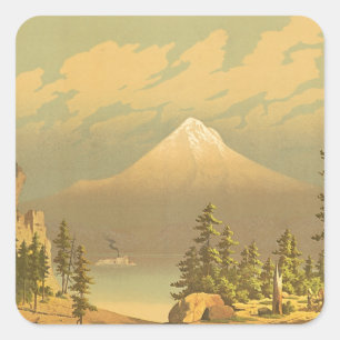 Sticker Carré Paysage Vintage du mont Hood Oregon