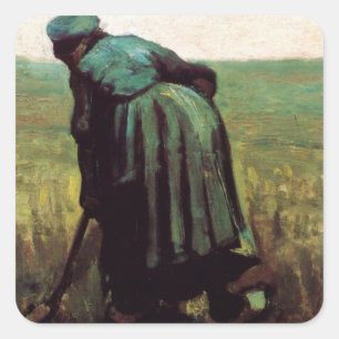 Sticker Carré Paysanne creusant par Vincent van Gogh
