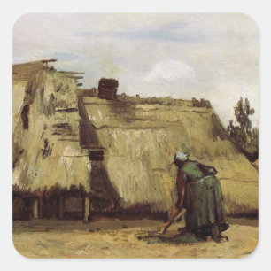 Sticker Carré Paysanne creusant une cabane par Vincent van Gogh