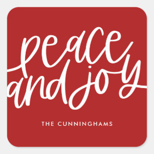 Sticker Carré Peace and Joy Red Holiday