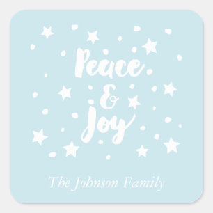 Sticker Carré Peace and Joy Stars and Snowflakes Noël