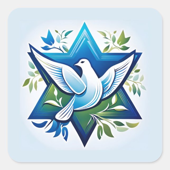 Sticker Carré Peace Dove et Star de David (Devant)
