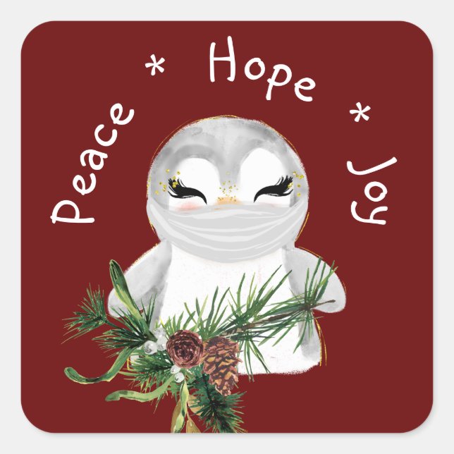 Sticker Carré Peace Hope Joy Pingouin masqué (Devant)