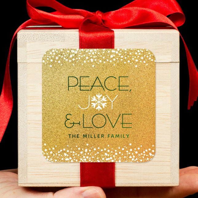 Sticker Carré Peace Jove Love Snowflake Typographie Gold Holiday (Créateur téléchargé)