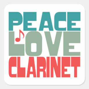 Sticker Carré Peace Love Clarinet