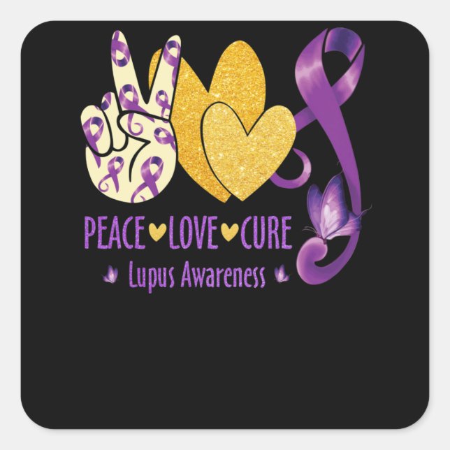 Sticker Carré Peace  Love  Cure Lupus Awareness Purple (Devant)