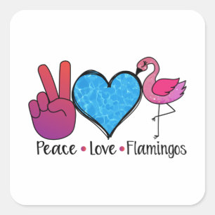 Sticker Carré Peace Love Flamant rose Cool T Shirt