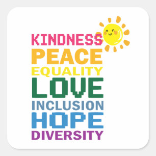 Sticker Carré Peace Love Inclusion Égalité Diversité