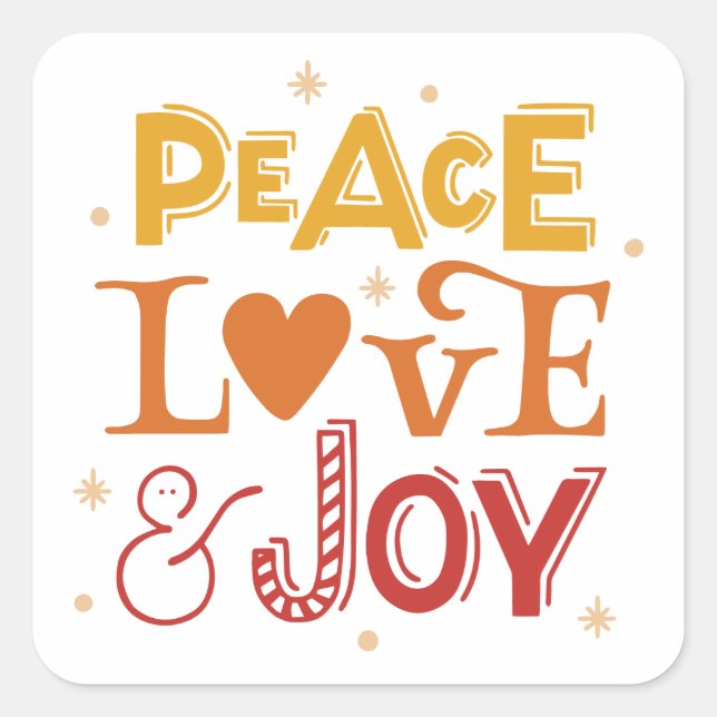 Sticker Carré Peace Love Joy. Noël hiver lettrage (Devant)
