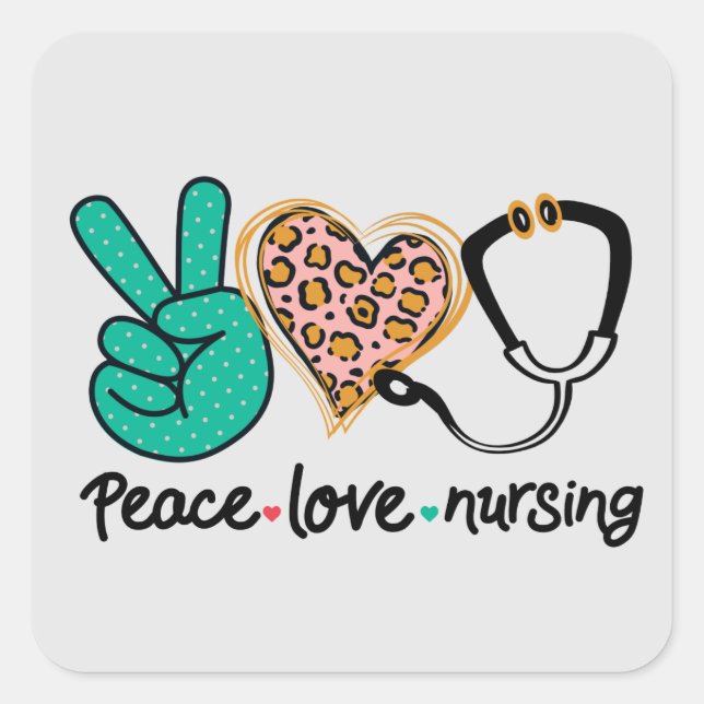 Sticker Carré Peace Love Nuring (Devant)
