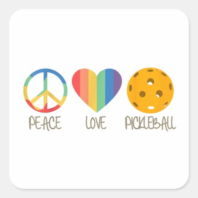 Sticker Carré Peace Love Pickleball (Devant)
