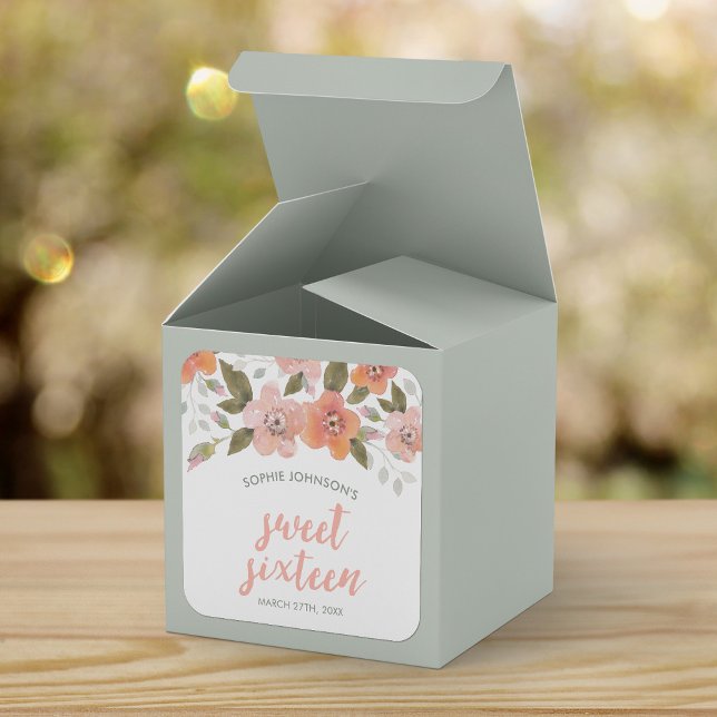 Sticker Carré Peach Delicate Sweet sixteen Floral (Créateur téléchargé)