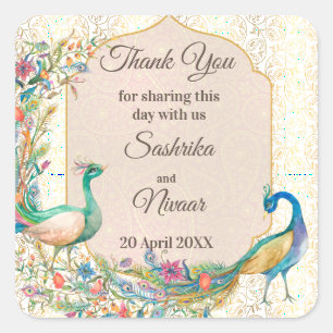 Sticker Carré Peacock Arabe motif Indien mariage faveur cadeau