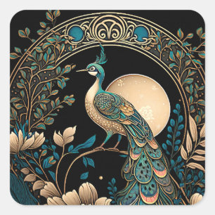 Sticker Carré Peacock Art Déco