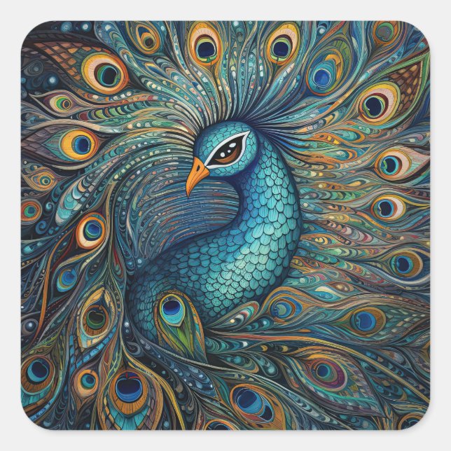 Sticker Carré Peacock Art Nouveau vintage (Devant)