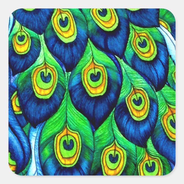 Sticker Carré Peacock Feathers Design (Devant)