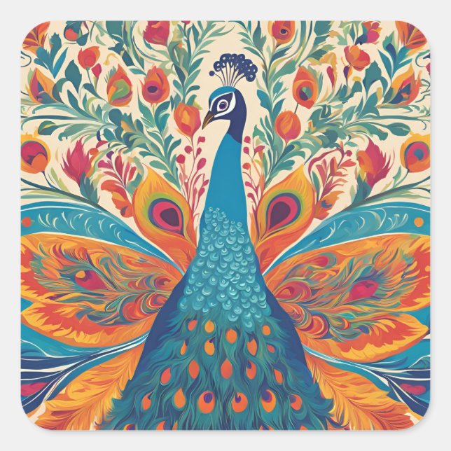 Sticker Carré Peacock vibre : Coussin à l'accent de style art me (Devant)