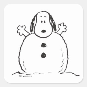 Sticker Carré Peanuts Snoopy en Bonhomme de Neige