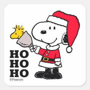 Sticker Carré Peanuts Snoopy & Woodstock Ho Ho Ho