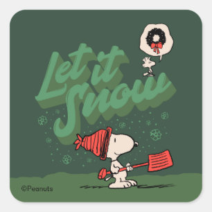Sticker Carré Peanuts Snoopy & Woodstock Qu'il neige