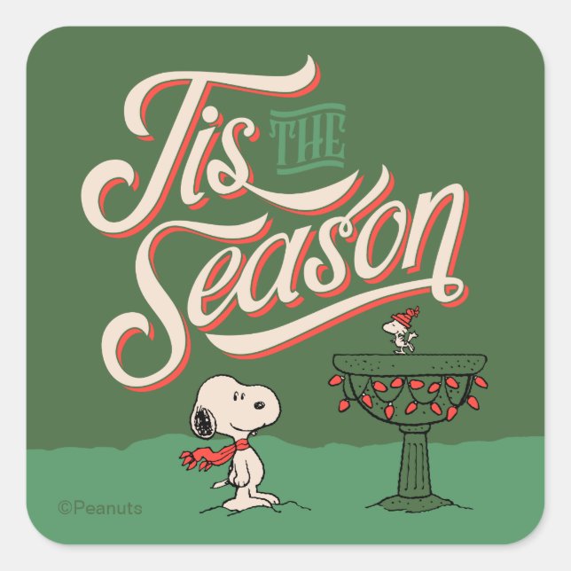 Sticker Carré Peanuts | Snoopy & Woodstock Tis The Season (Devant)