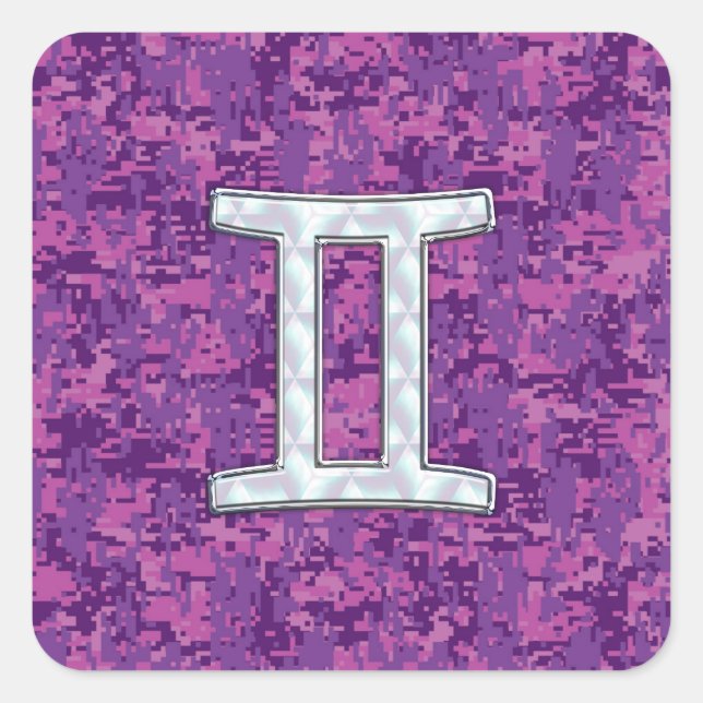 Sticker Carré Pearl Like Gemini Zodiac Sign on Digital Camo (Devant)
