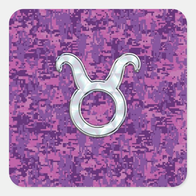 Sticker Carré Pearle comme Taurus Zodiac Connexion Camo numériqu (Devant)