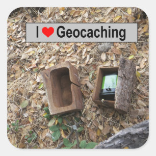 Sticker Carré Peau de boîte en bois : Geocaching