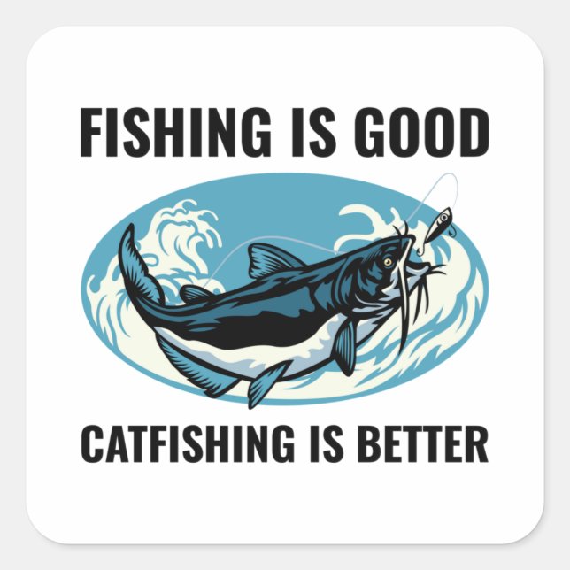 Sticker Carré Pêche à la catfish Pêche Pêcheur Poisson (Devant)