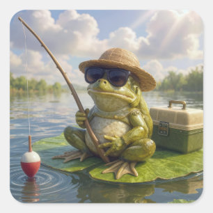 Sticker Carré Pêche à la grenouille depuis un nénuphar