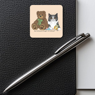 Sticker Carré Pêche Fantaisiste Ourson Gris Humour de Chat Migno