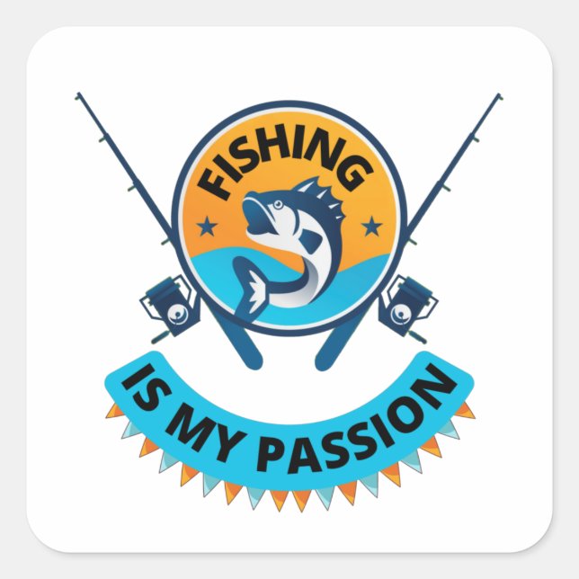 Sticker Carré Pêcher c'est ma passion, allons pêcher T-shirt (Devant)
