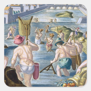 Sticker Carré Pêcher dans les eaux peu profondes en utilisant de