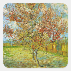 Sticker Carré Pêcher rose en fleurs de Vincent van Gogh