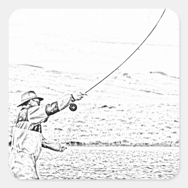 Sticker Carré pêcheur à mouches (Devant)