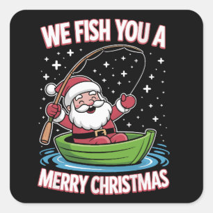 Sticker Carré Pêcheur de Noël Pêche Funny Cool Père Noël