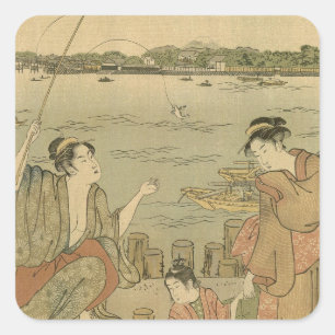 Sticker Carré Pêcheurs Japonais