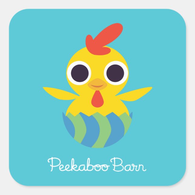 Sticker Carré Peekaboo Grange Pâques | Bandit le poussin (Devant)