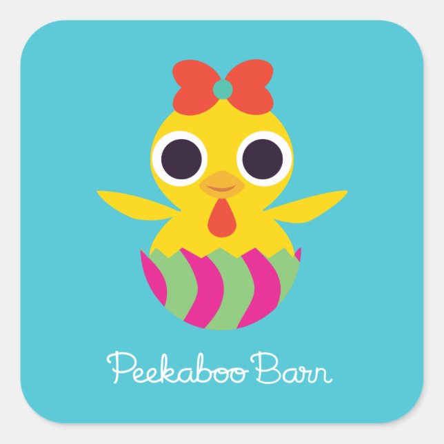 Sticker Carré Peekaboo Grange Pâques | Bayla les poussins (Devant)