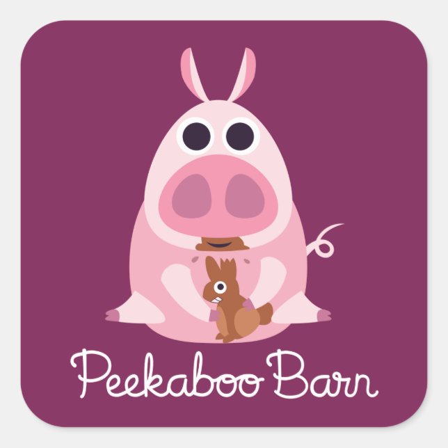 Sticker Carré Peekaboo Grange Pâques | Leary le cochon (Devant)