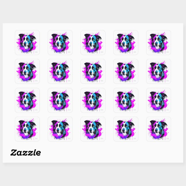 Sticker Carré pegatina cuadrada border collie (Feuille)